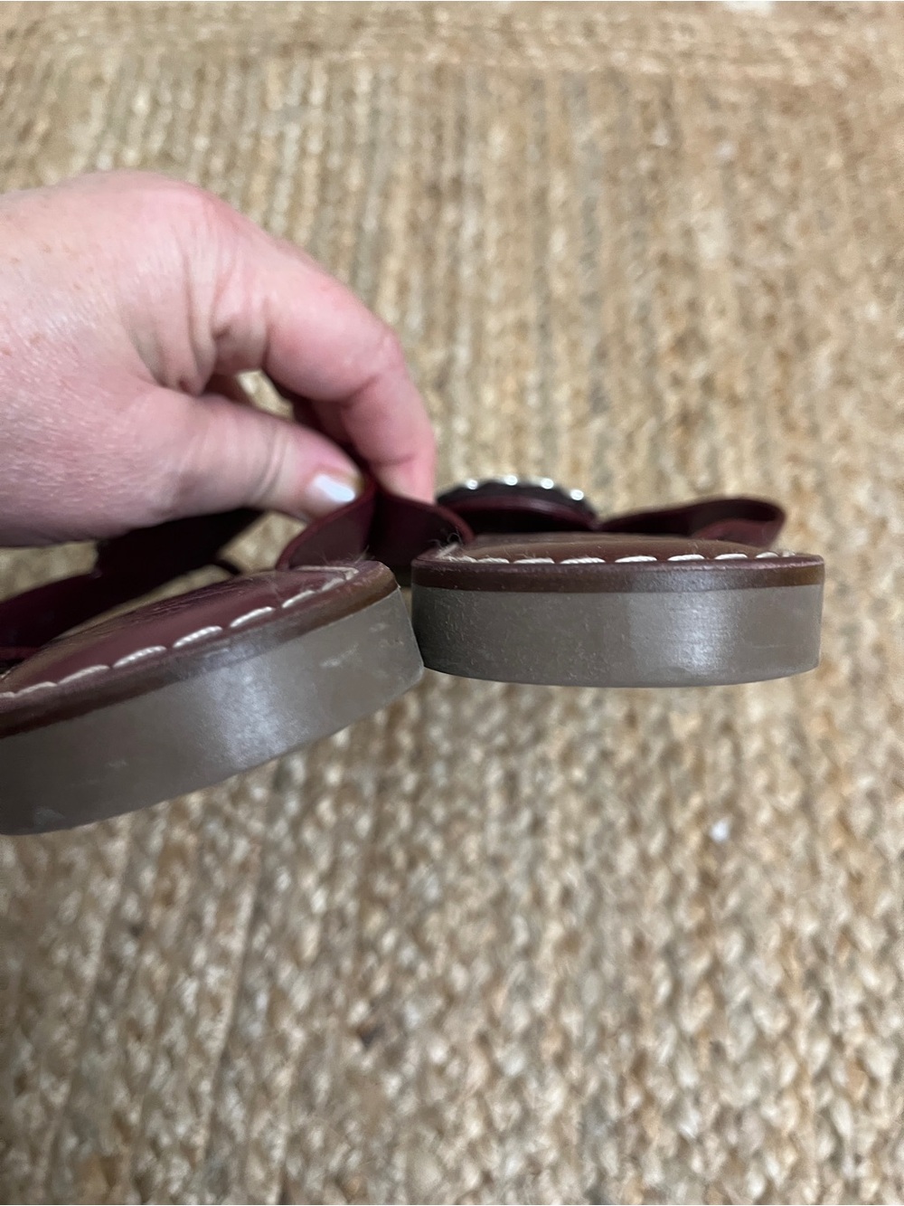 NWT Sz 8 Brighton Maroon Alice Classic Neutrals Leather Sandals Silver Ferrera - Picture 9 of 13